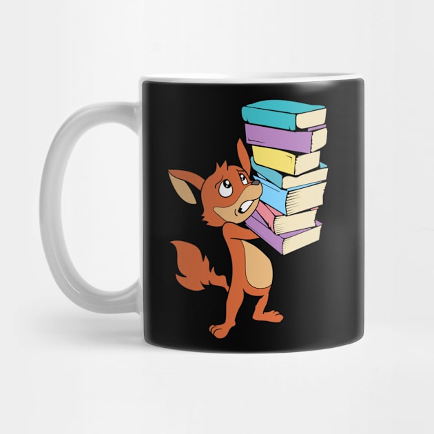 Cartoon fox with pile of books - Bookworm by Modern Medieval Design